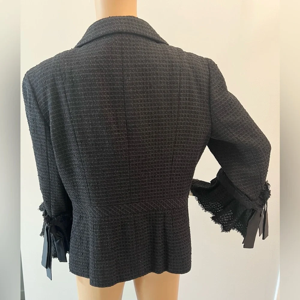 Chanel New CC Camellia Buttons Black Tweed Double Breasted Jacket size 44